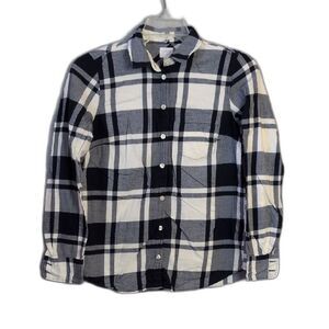 J Crew Boy Fit Navy White Plaid Button Down Women's S